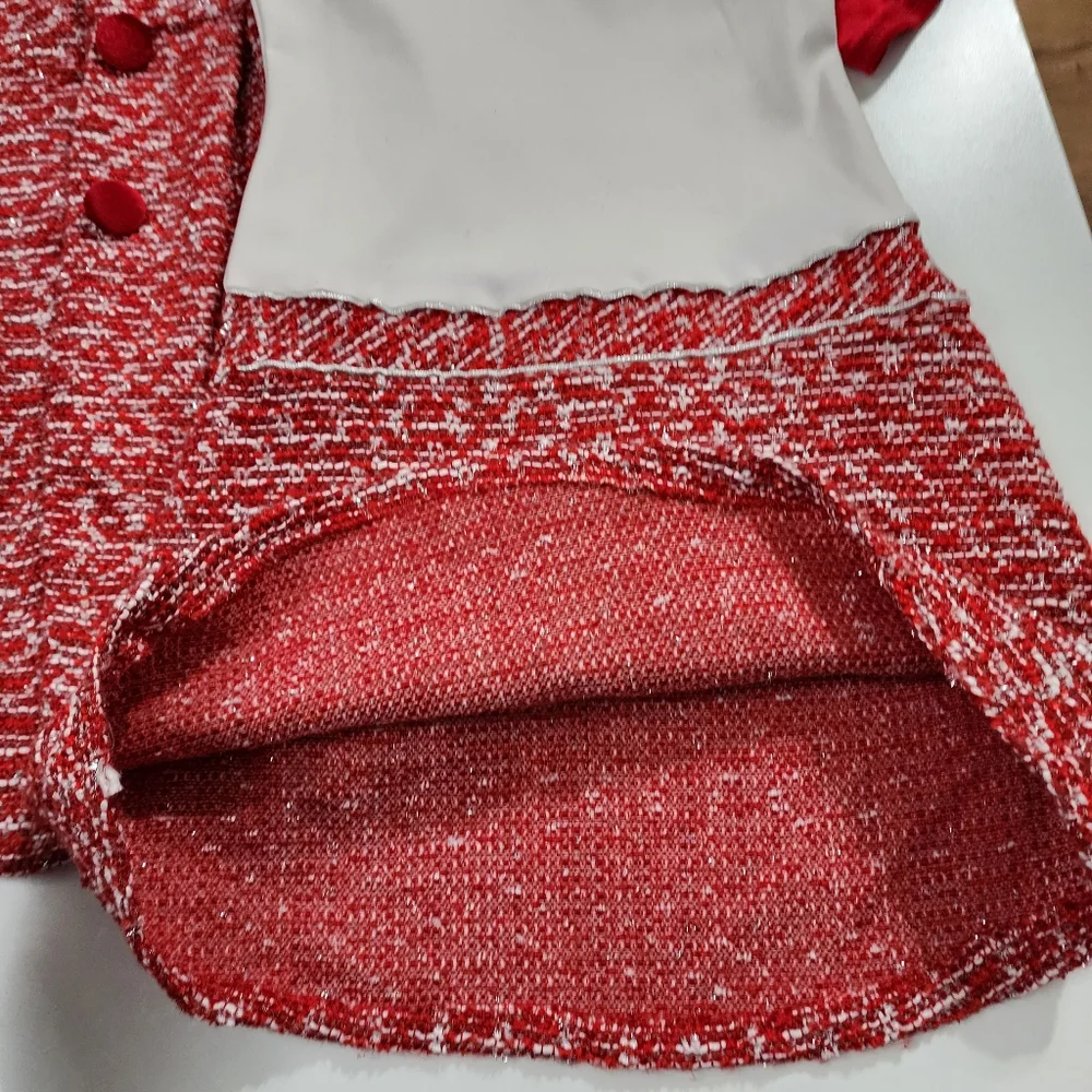 Girls Elegant Red Tweed Coat & Matching Dress Holiday Outfit Set Size 6x